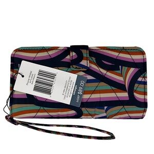 NWT Vera Bradley Phone Wallet Wristlet Retro Ribbons Pattern Navy Lilac Blue